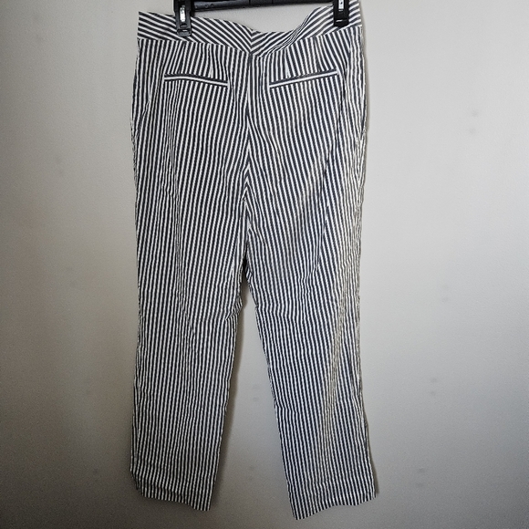 DKNY Chic Striped Trousers Gray White Print Casual Lightweight Neutral Size 14 - Picture 6 of 11